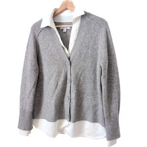 Magaschoni Cashmere Layered‎ Look Cardigan Sweater White Gray M Quiet Luxury